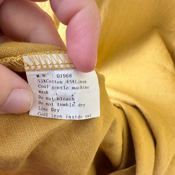 Boho Linen Button Down Tunic Size XL Gold Long Sleeve Embroidered Hi Low Indie - Picture 9 of 10